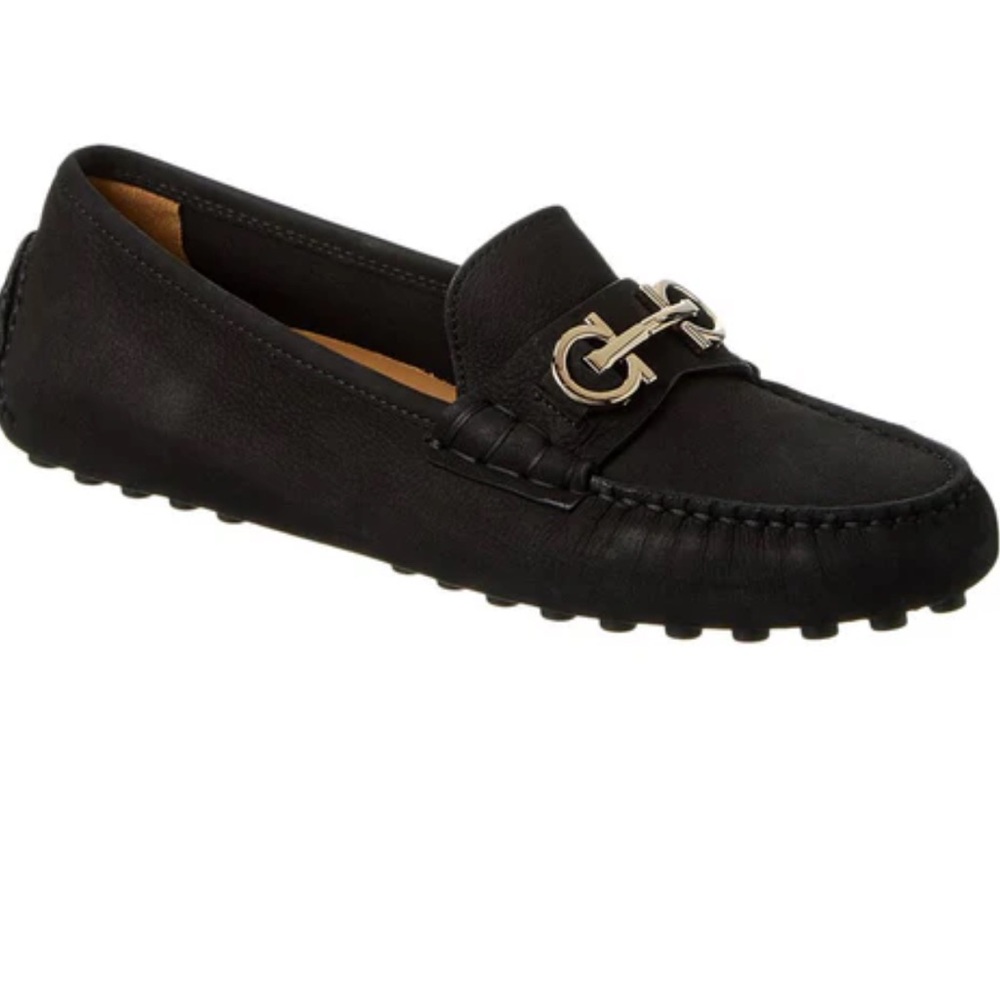 Salvatore Ferragamo Black Loafers with Silver Accent
